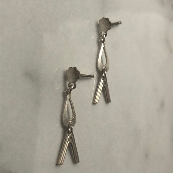 Vintage handmade sterling silver arch drop stud earrings - Picture 1 of 4